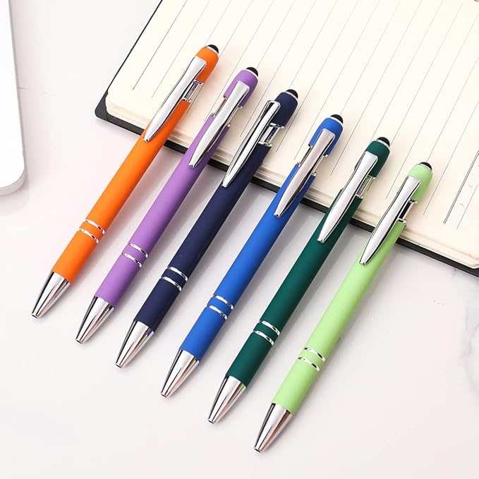 Ballpoint Pen with Stylus Tip, Soft Touch Click Metal Pen, 1.0mm Medium Point, Black Ink, 12 Count(Purple)