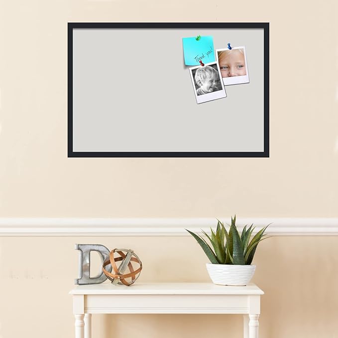 PinPix 34x22 Inch Cork Bulletin Board. This Decorative Framed Pin Board Comes with Light Stone Design and a Satin Black Frame. Ideal for Home Office Decor or Message Board (PinPix-1809)