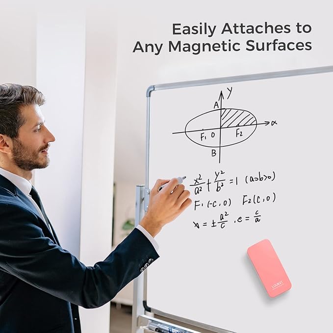 LOUKIN Magnetic Dry Erase Eraser, Whiteboard Eraser, Glass Board Eraser(Pink), One Bottle of 3.4 fl oz Whiteboard Cleaner Included, for Classroom, Home and Office