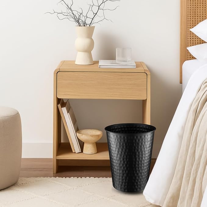 Monarch Abode Black Hand Hammered Metal Wastebasket for Home Office Bedroom, Decorative Waste Basket, Modern Bathroom Garbage Can, Durable & Decorative Trash Bin, Black Bathroom Trash Can