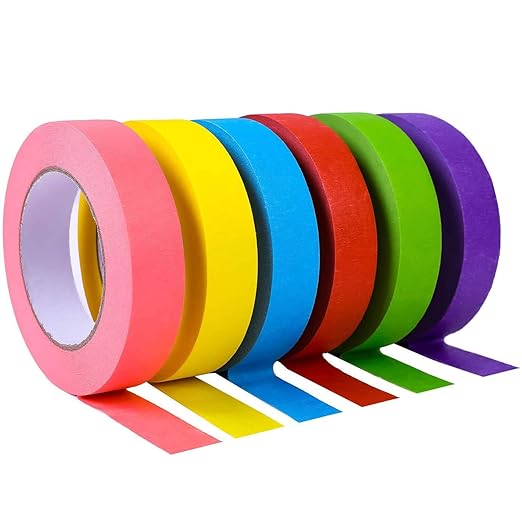 Colorful Masking Tape, Decorative Colored DIY Tape for Arts & Crafts, Labeling or Coding - 6 Different Color Rolls, 1 Inch x 55 Yards