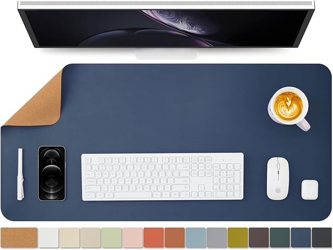 Cork Desk Mat - Dual-Sided Desk Pad for Office and Home - Desk Organization and Accessories - Ideal for Large Mouse Pad and Desk Mats on Top of Desks(Dark Blue,90cmx 43cm)