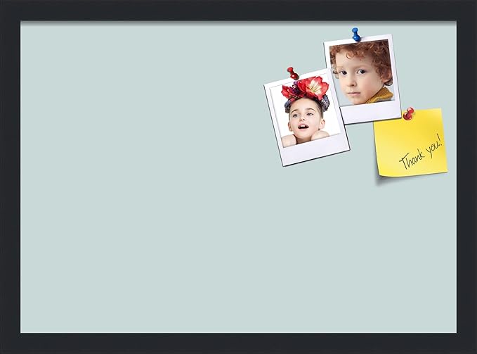 PinPix 21x15 Inch Cork Bulletin Board. This Decorative Framed Pin Board Comes with Soft Blue Design and a Satin Black Frame. Ideal for Home Office Decor or Message Board (PinPix-1814)