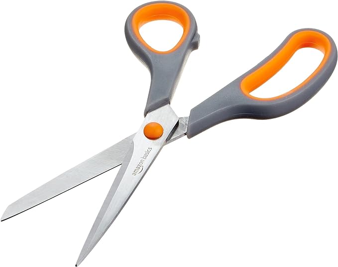 Amazon Basics Stainless Steel Scissors for Office, Crafts, Multipurpose, Sharp, Comfort Grip, PVD Coated, 3 Pack, Multicolor
