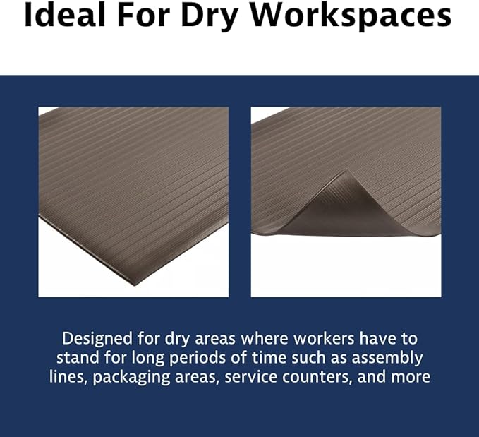 Notrax 410 Airug® 3' x 5' x 3/8" Anti Fatigue Mat, Enhanced Slip Resistance with Beveled Edges and Ribbed Surface, Ideal for Industrial and Commercial Workplaces, Black, 410S0335BL
