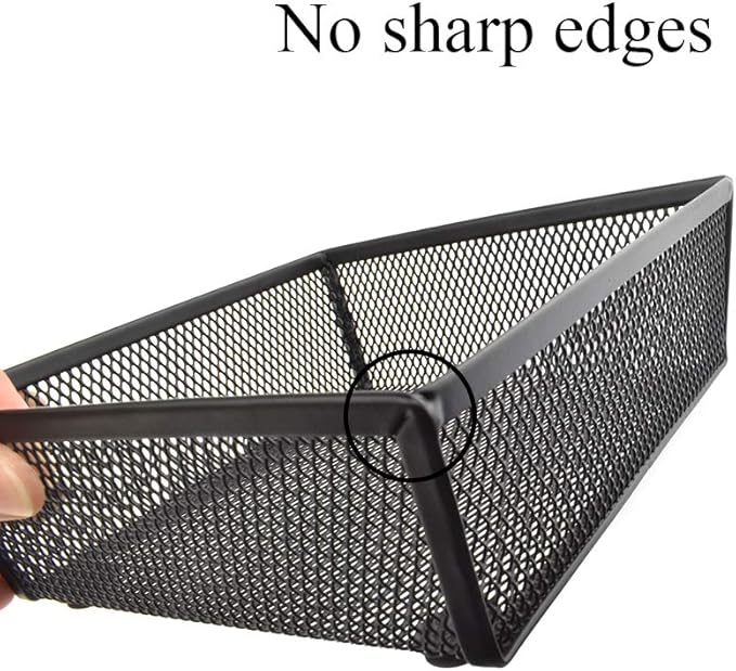 HAHIYO Stackable Mesh Tray Cup 6 x 6 x 2 inches Sturdy Container for Desk Drawer Organizer Collection for Home Office School kitchen Soft Foam Feet No Sharp Edges 2 Pack Black