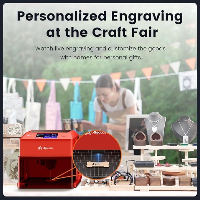 AlgoLaser 10W Laser Engraver Machine: Portable & Smart with 3.5" Touch Screen, Hand Drawing/Wireless/SD Card/Offline Engraving, AlgoOS 2.0 Self Developed System for Wood, Acrylic, Leather