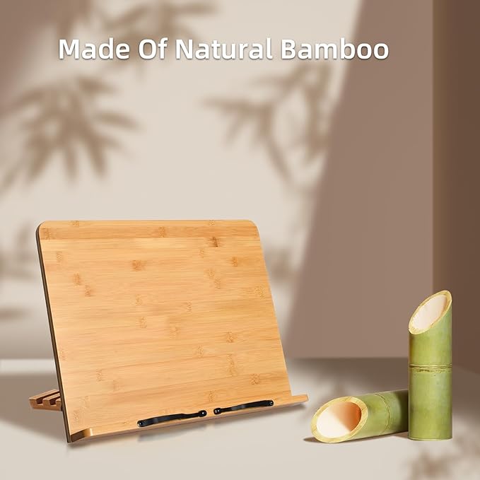 wishacc Book Stand, Extra Large (19.68 x 14 inches) Bamboo Wood Book Holder Recipe Stand for Thick Book Reading Hands Free