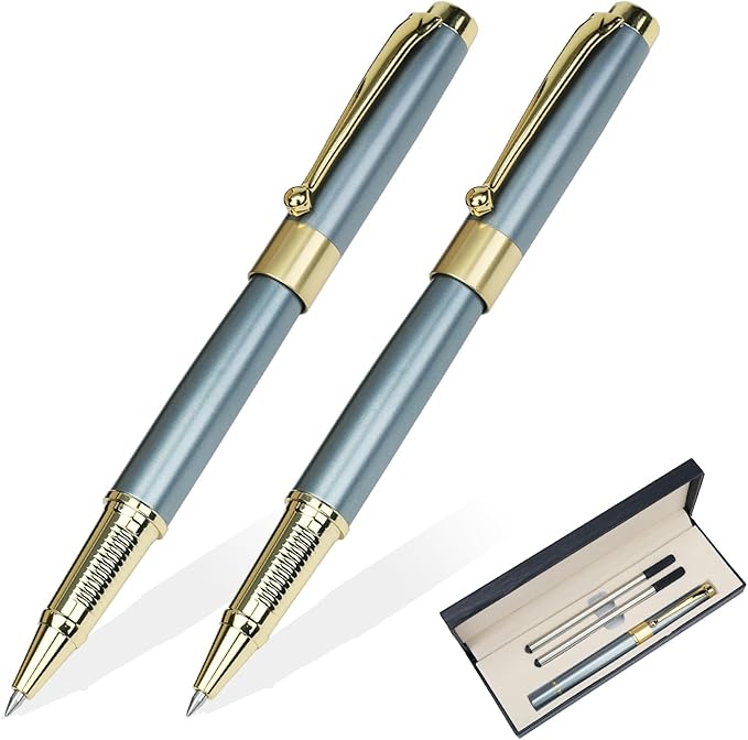YIVONKA Ballpoint Pen Black Refill,Luxury Ballpoint Line width 0.5mm,Best Ball Pen Gift Set for Men & Women Professional Executive,Office,Nice BallPens Classy Gift Box (2 Blue)