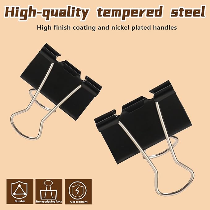 Binder Clips,Qimailer Medium Clips,48 Pcs,1.25 Inch,Black Metal Binder Clips and Paper Clips for Office, Home, School