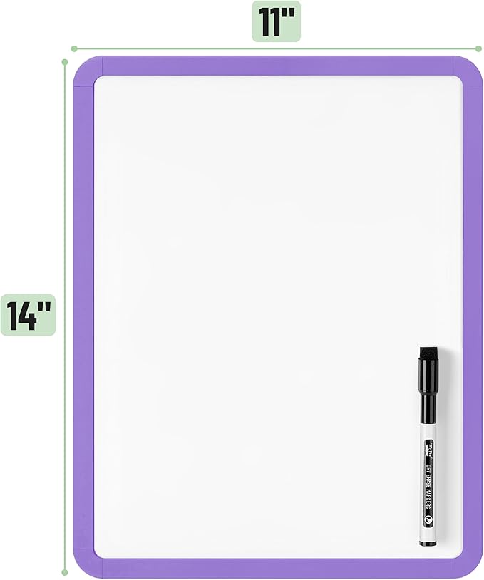 Mr. Pen- Dry Erase Board, 14” x 11” with a Black Dry Erase Marker, Purple Frame, Small White Board, White Board for Kids, White Board for Students, Small Dry Erase Board, Mini White Board