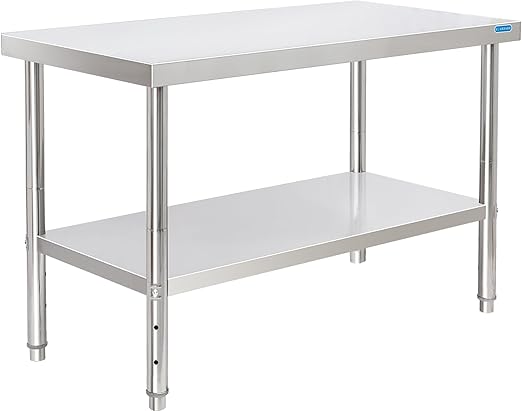 Stainless Steel Table for Prep & Work with Undershelf 24 x 48 Inches NSF Metal Commercial Kitchen Adjustable Under Shelf Worktable for Restaurant Home Outdoor