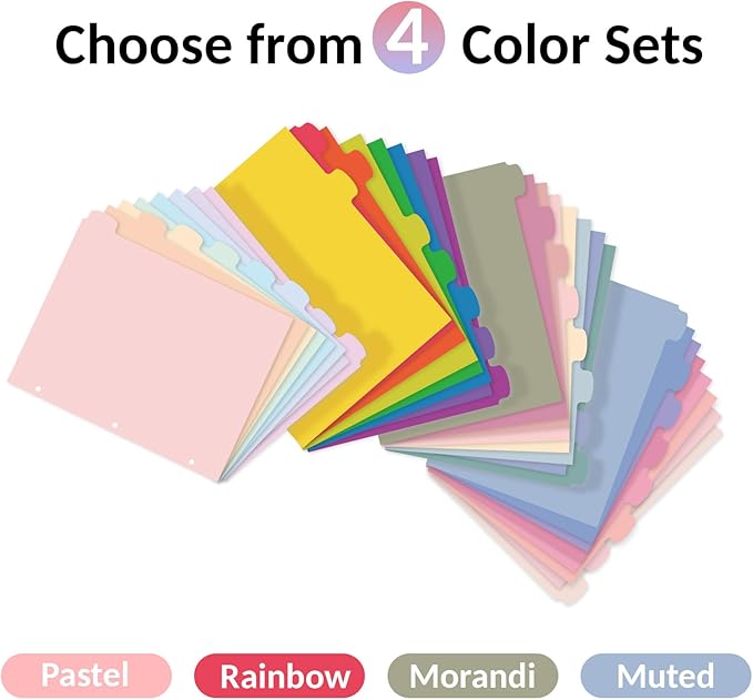 Sooez 8-Tab Durable Plastic Write & Erase Big Tab Dividers for 3 Ring Binder, Aesthetic Cute Pastel Binder Dividers for Student, Teacher, Office, Home Organizers, 1 Set, Muted