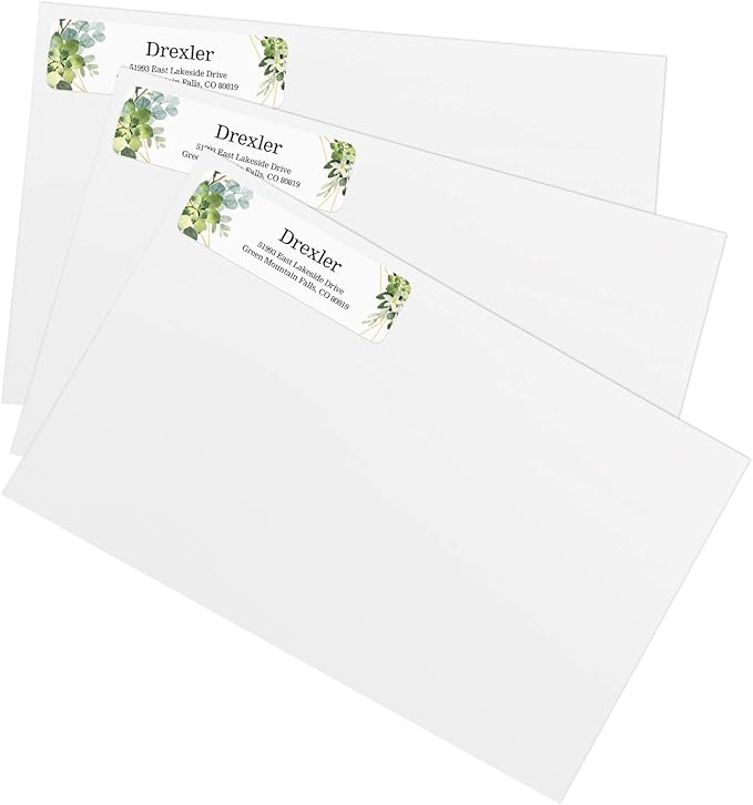 Greenery Frames Rolled Address Labels/Roll of 250 Personalized Address Labels/Designer Return Address Stickers in Elegant Plastic Dispenser