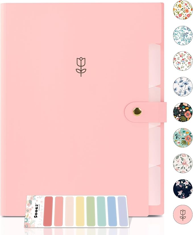 Sooez File Folders Organizer, Folders with 5 Pockets, Folders for Documents w/Sticker, Accordion File Organizer, Paper Receipt Bill Filing Organizer, School College Office Travel Essentials Supplies