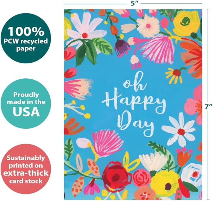 Tree-Free Greetings - Birthday Card - Artful Designs - 1 Card + Matching Envelope - Made in USA - 100% Recycled Paper - 5 x 7 - Oh Happy Day (GO61208)