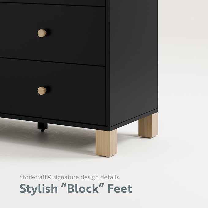Storkcraft California 3 Drawer Combo Dresser (Black with Driftwood) – GREENGUARD Gold Certified, Interlocking Drawer System, Pre-Installed Drawer Tracks for Easier Assembly, Spacious Cabinet