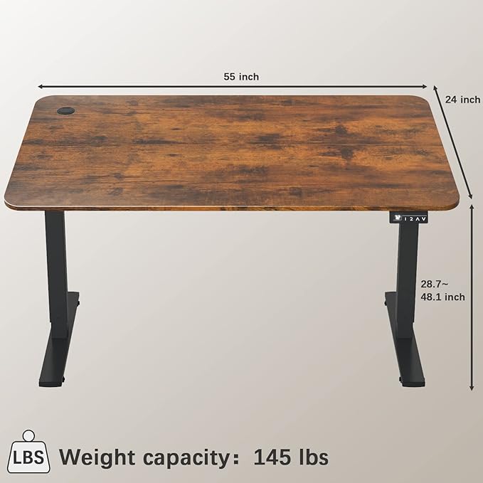 Furmax Electric Height Adjustable Standing Desk Large 55 x 24 Inches Sit Stand up Desk Home Office Computer Desk Memory Preset with T-Shaped Metal Bracke, Brown