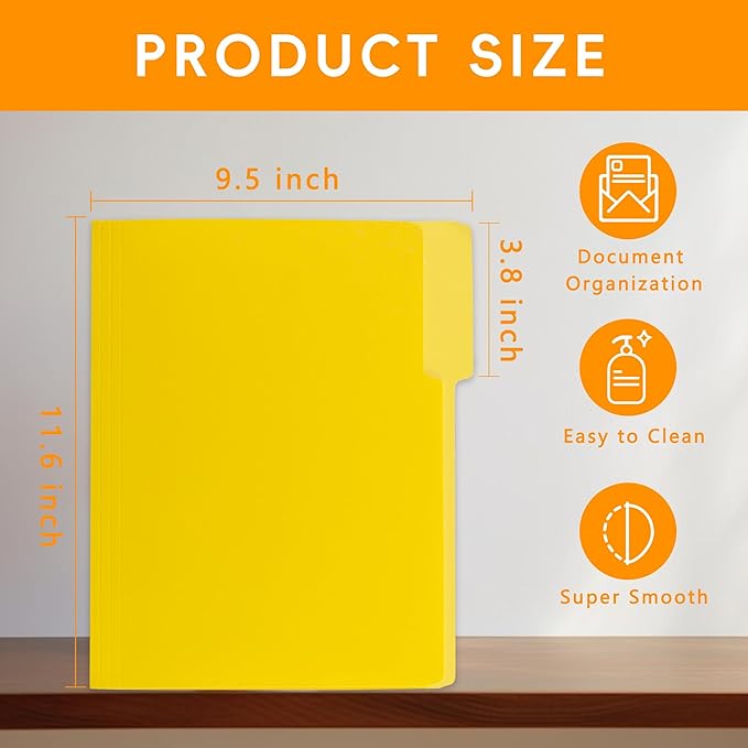 Yellow File Folder,1/3-Cut Tabs,File Folder Letter Size,8.5x11 File Folders for Office,School and Home,Organizer Folder(36 Packs)