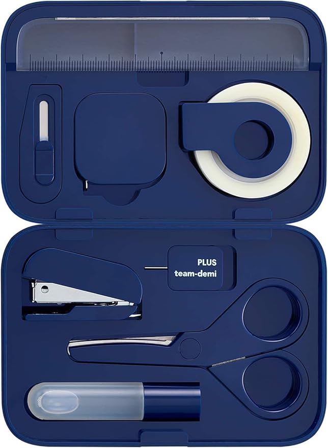 Plus Stationery Kit Navy (Scissors, stapler, tape, liquid glue, cutter, ruler, tape measure, pin for SIM card replacement) TD-001 30-212 With Original Stylus Ballpoint Touch Pen