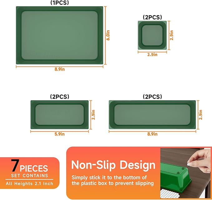 7 Pcs Plastic Drawer Organizer Set,4 Size Small Storage Containers for Organizing Jewelry,Utensil,Junk,Tea,Makeup,Shallow Drawer Organizers Tray Suitable for Office,Desk,Bathroom,Vanity,Kitchen,Green