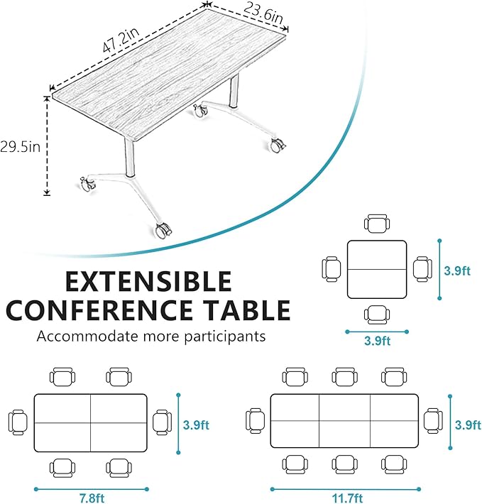 Conference Room Table, Folding Conference Tables,Thicken Grey Tabletop,Flip Top Wooden Seminar Meeting Room Table for Conference Room Offices (2, White, 47.2“)