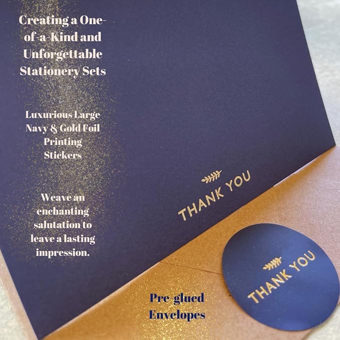 RUN2PRINT Navy Blue Thank You Cards With Envelopes & Stickers - 36 Pack