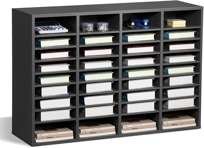 VEVOR Literature Organizer, 36 Compartments Office Mailbox with Adjustable Shelves, Wooden Mailbox Sorter Medium Density Fiberboard Office Home Classroom Storage for Files, Documents, Papers, Grey