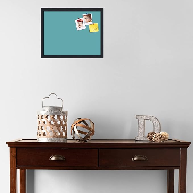 PinPix 18x14 Inch Cork Bulletin Board. This Decorative Framed Pin Board Comes with Aqua Pastel Design and a Satin Black Frame. Ideal for Home Office Decor or Message Board (PinPix-1806)