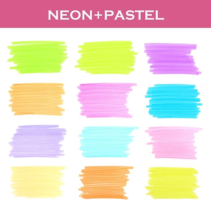 WRITECH Retractable Highlighters Assorted Colors: Chisel Tip Click Aesthetic Highlighter Marker Pens Pack Multi Colored Ink No Bleed Smear for Highlighting Journaling (12ct Neon+Pastel)
