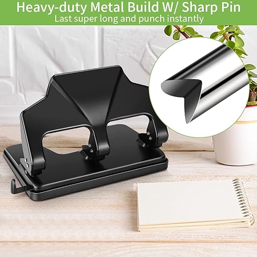 AFMAT 3 Hole Punch Heavy Duty, 40-Sheet Three Hole Punch, 50% Reduced Effort Metal Paper Puncher w/Large Chip Tray