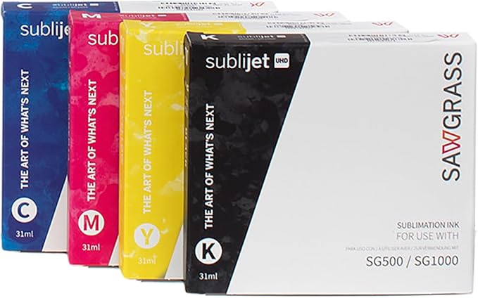 Sawgrass SubliJet UHD Sublimation Ink Cartridge - Black, Cyan, Magenta, Yellow 4 Pack - High-Performance Ink for SG500 & SG1000 Sublimation Printers - Long-Lasting, High-Viscosity Gel Ink