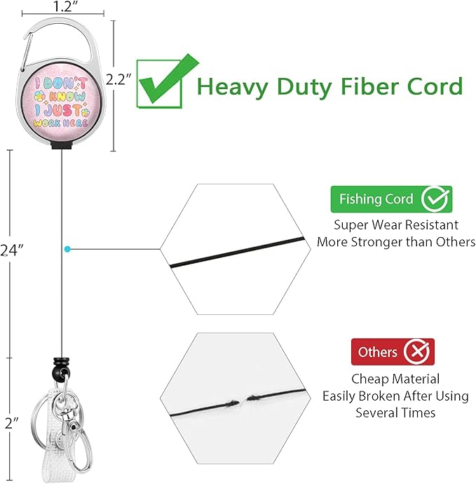Gctriki Badge Reel Retractable Heavy Duty with 360° Swivel Carabiner Clip, I Don't Know I Just Work Here ID Badge Holder Retractable Clip, Funny Nurse Teacher Retractable Keychain Name Badge Clip