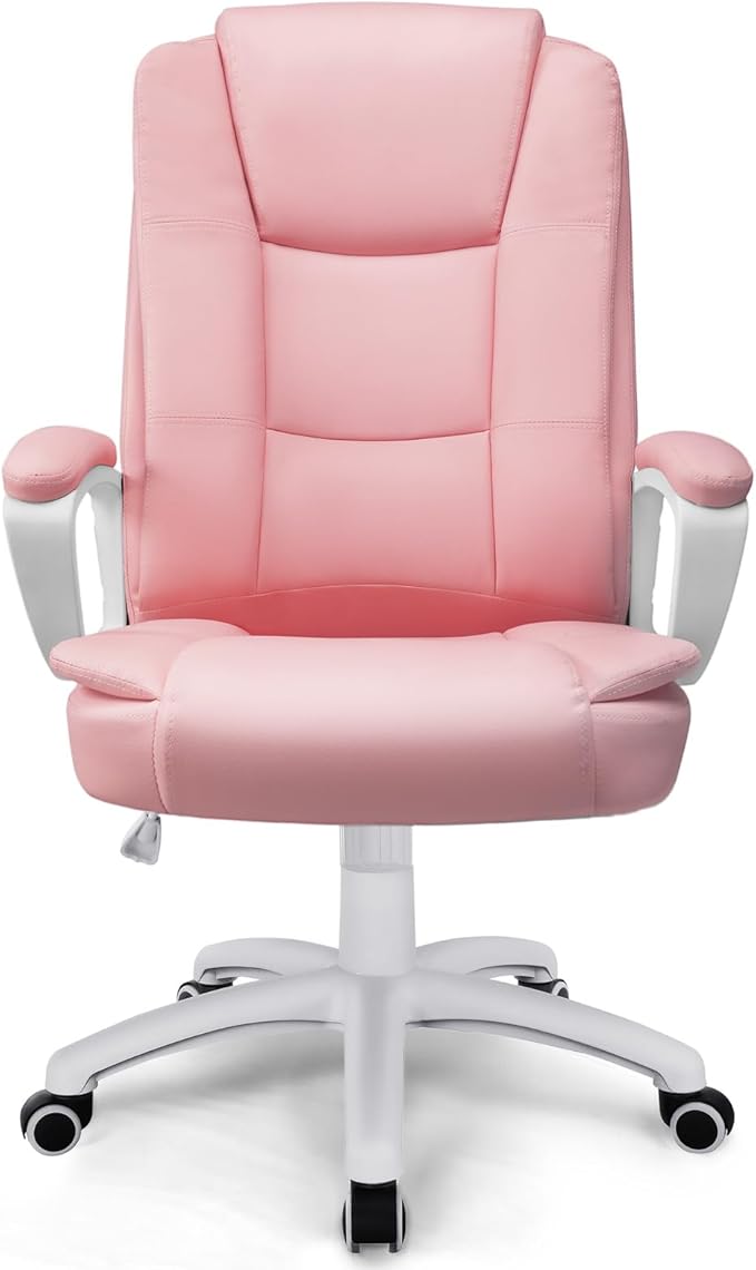 OFIKA Home Office Chair, Ergonomic Desk Chair, Adjustable Task Chair for Lumbar Back Support, Computer Chair with Rolling Swivel and Armrest, Modern Executive High Back Leather Chairs (Pink)