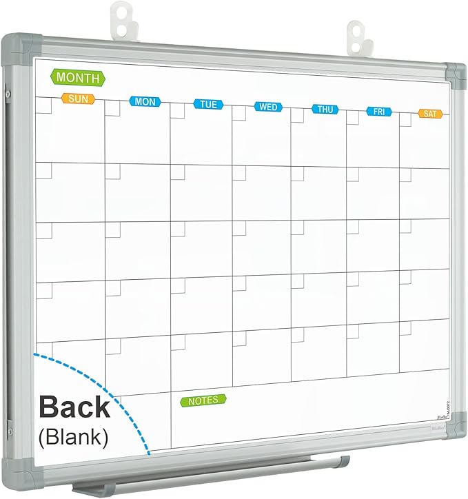 JILoffice Monthly Dry Erase Calendar Whiteboard 15 x 12 Inch, Double Sided Hanging Dry Erase Board/Calendar Board, Silver Aluminum Frame Portable Board for Office Home and School