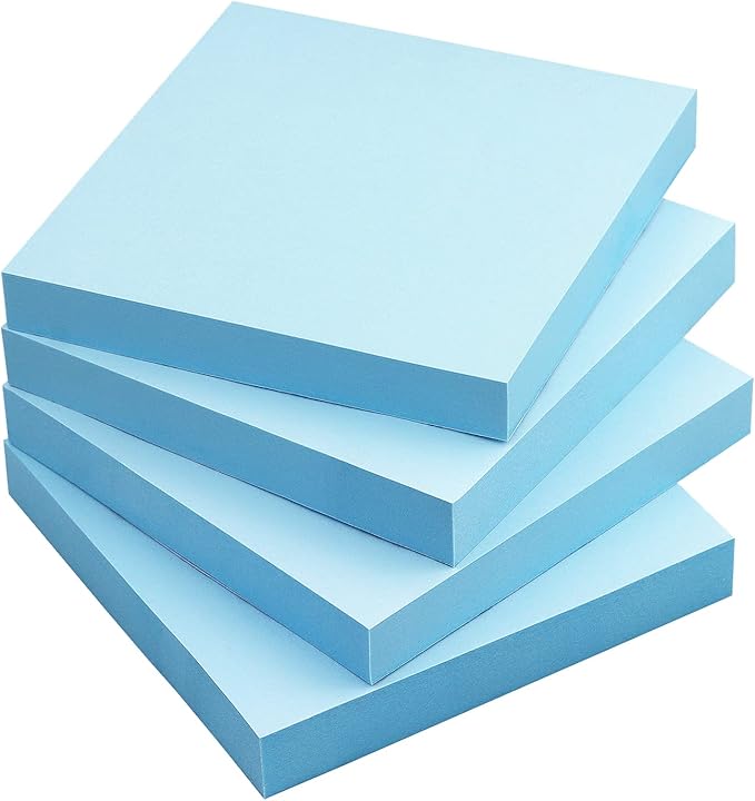 Sticky Notes 3x3 Self-Stick Notes Bright Colors Sticky Notes 4 Pads 100 Sheets/Pad (Light Blue)