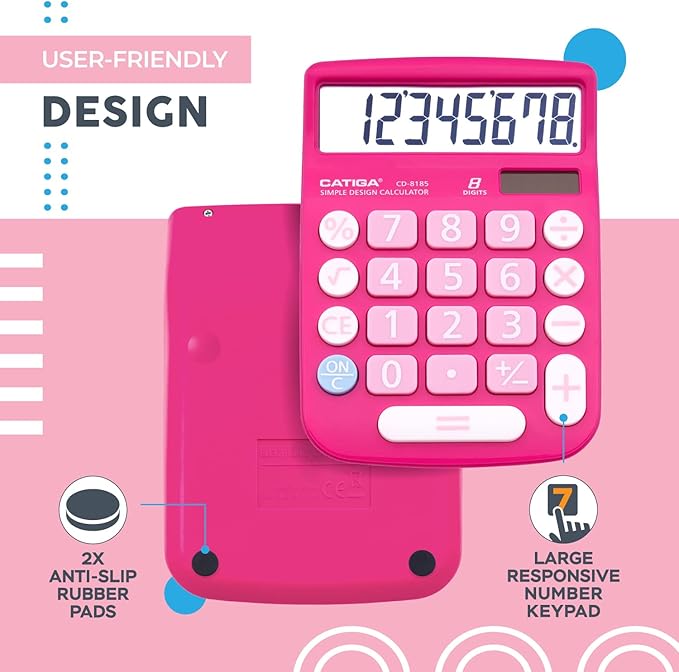 CATIGA Desktop Calculator 8 Digit with Solar Power and Easy to Read LCD Display, Big Buttons, for Home, Office, School, Class and Business, 4 Function Small Basic Calculators for Desk, CD-8185