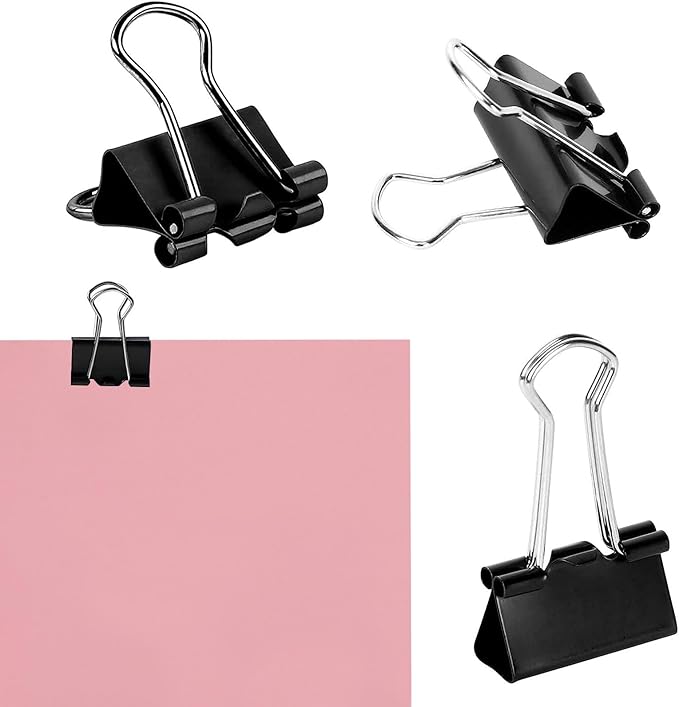SANNIX 42 PCS Binder Clips, 1 inch 25mm Binder Clips Black Paper Clamps Medium Size for Office Home School