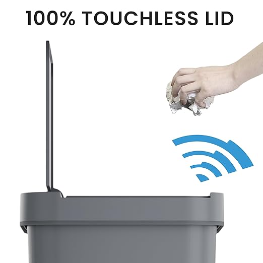 iTouchless Prime 13.2 Gallon Sensor Trash Can, Slim and Space-Saving, Durable Dent-Proof Construction, Automatic Bin Gray Color Great for Kitchen, Home, Office, Business, Garage, Plastic
