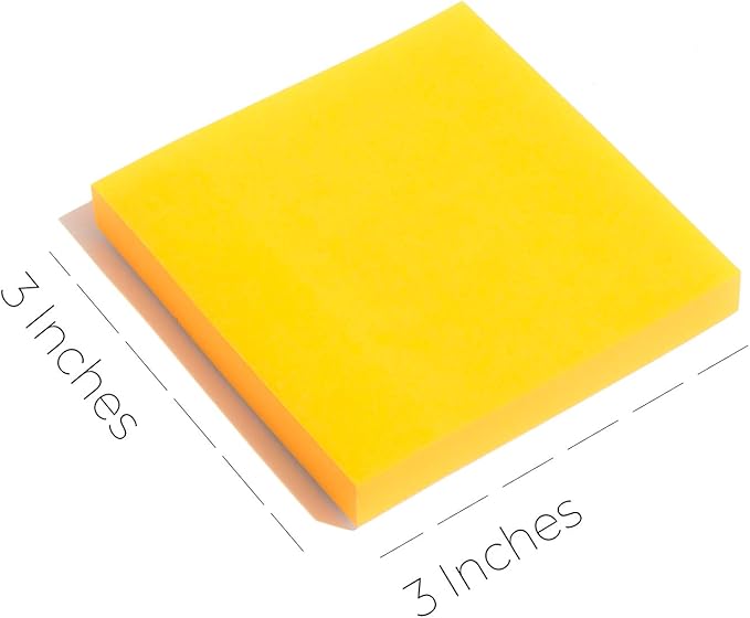 Sticky Notes 3x3 in (12 Pads) Bright Colored Super Self Sticky Pads - 100 Sheets/Pad - Easy to Post for School, Office Supplies, Desk Accessories