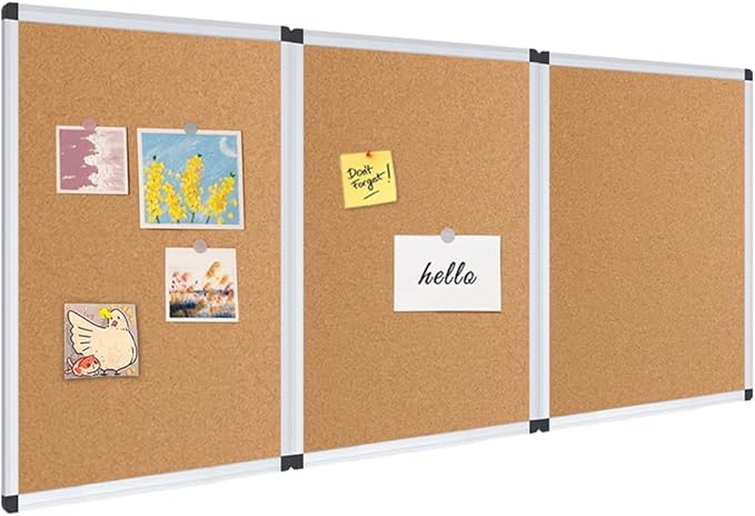 VIZ-PRO Cork Notice Board, 24 X 18 Inches, 3 Pack, Silver Aluminium Frame