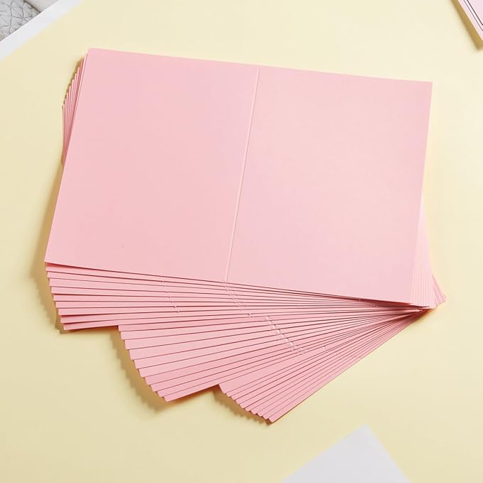 50 Pack Blank Cards Folded Cardstock Thank You Blank Greeting Cards for Invitations, Wedding, Greeting Cards, All Occasion DIY (Pink, 3x5)