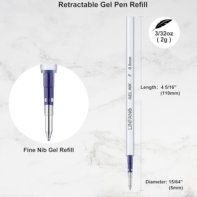 Blue Gel Pens Refills, 12 Pack Retractable Gel Ink Pen Refills Bulk, Fine Point 0.5mm Tip Smooth Writing Quick Dry Gel Pen Refills for Journaling Writing School Office Supplies (12 Blue)