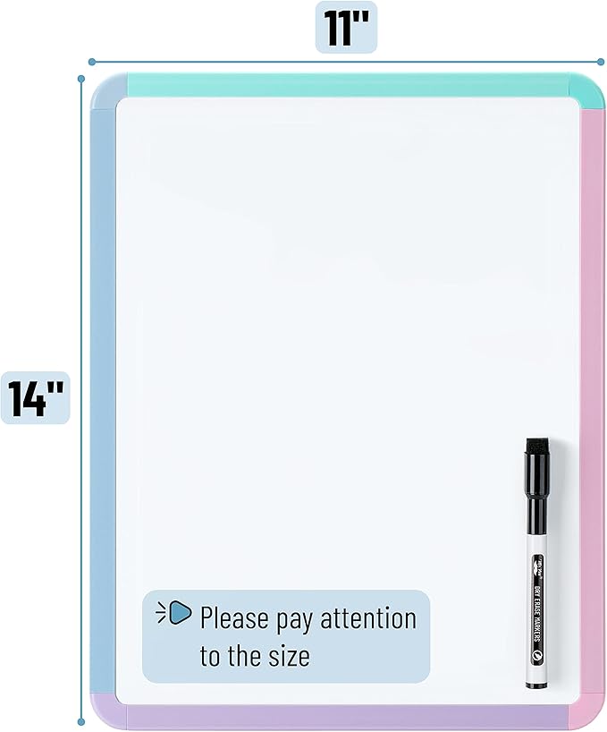 Mr. Pen- Dry Erase Board, 14” x 11” with a Black Dry Erase Marker, Colorful Frame, Small White Board, White Board for Kids, White Board for Students, Small Dry Erase Board, Mini White Board