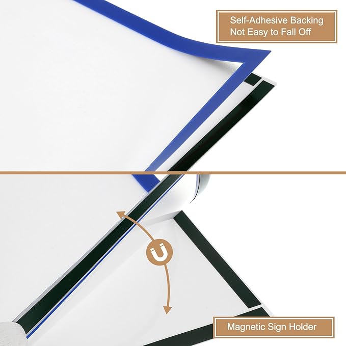 uxcell 2 Pcs Magnetic Sign Holder, 8.3" x 11.7" Self-Adhesive Magnetic Wall Signs Holder Magnetic Picture Frame Document Holder for Home Office Wall Window Displays, Dark Blue
