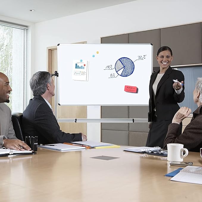 VIZ-PRO Double-Sided Magnetic Mobile Whiteboard,60 x 48 Inches Aluminum Frame & Stand