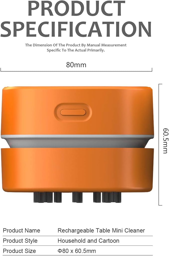 ODISTAR Desktop Vacuum Cleaner,Mini Table dust Sweeper Energy Saving with auto Power-Off Function,High Endurance up to 400 mins,Cordless&360º Rotatable Design for Keyboard/Office(Orange Charging)