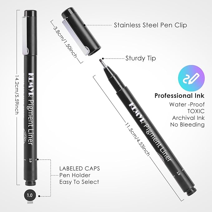 4 Micro Fine liner Drawing Art Pens Calligraphy Pens: 0.3mm Size Black Art supplies Waterproof Archival Black Ink Markers For Artists,Use for Professional Watercolor,Sketching
