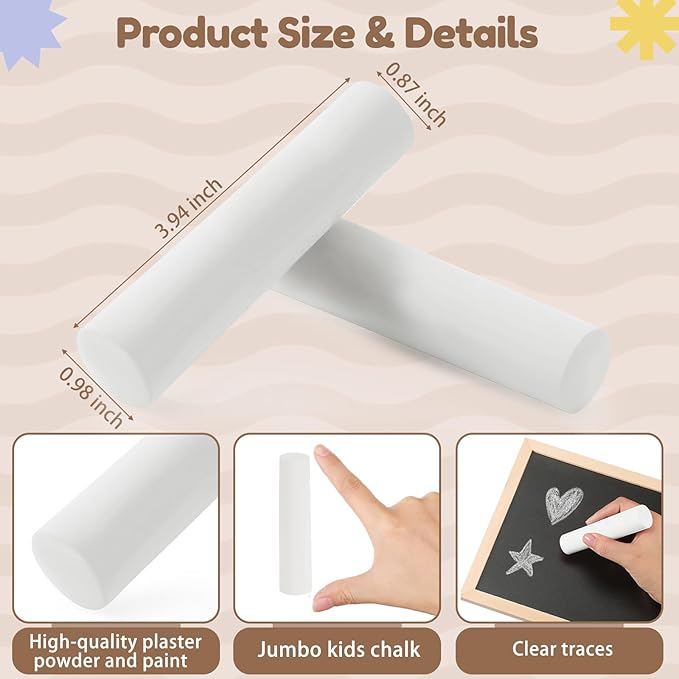 Fulmoon 40 Pcs Jumbo Sidewalk Chalk for Kids Outdoor Art Non Toxic Large Washable Street Chalk for Adults Drawing Painting Classroom(White,Round Style)