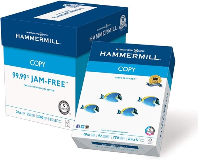 Hammermill Printer Paper, 20 lb Copy Paper, 8.5 x 11 - 4 Bulk Packs (3000 Sheets) - 92 Bright, Made in the USA